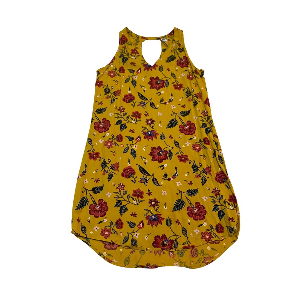 Old Navy Mustard Yellow Floral Sleeveless V-Neck Keyhole Shift Dress Small